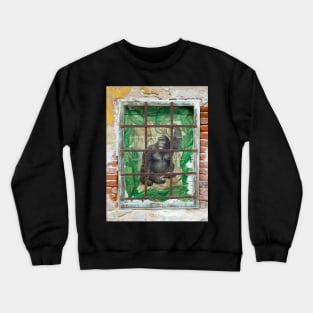 Gorilla in cage, Český Krumlov street art. Crewneck Sweatshirt